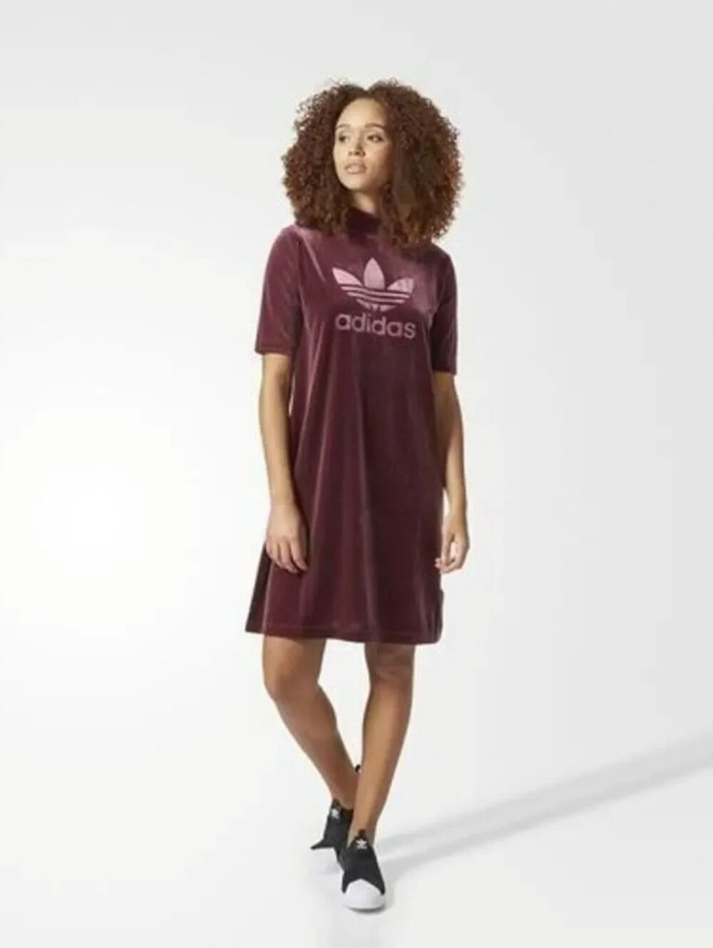 adidas Velvet Midi Dress in Burgundy